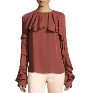 Veronica Beard Mia Long-Sleeve Silk Ruffle Blouse Keyhole Back Size 2